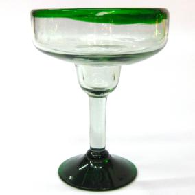 Emerald Green Rim 14 oz Large Margarita Glasses (set of 6)